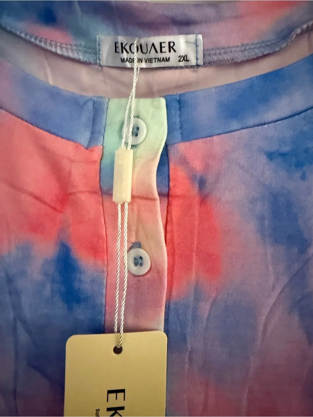 Women's Tie-Dye Henley Short Pajama Set in Coral, Blue & Mint
